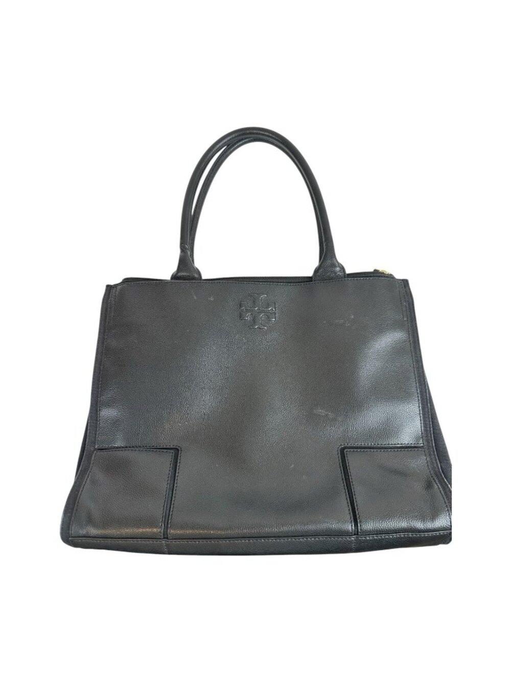 Tory Burch Ella Black Leather Tote Shoulder Bag Logo Classic preppy chic